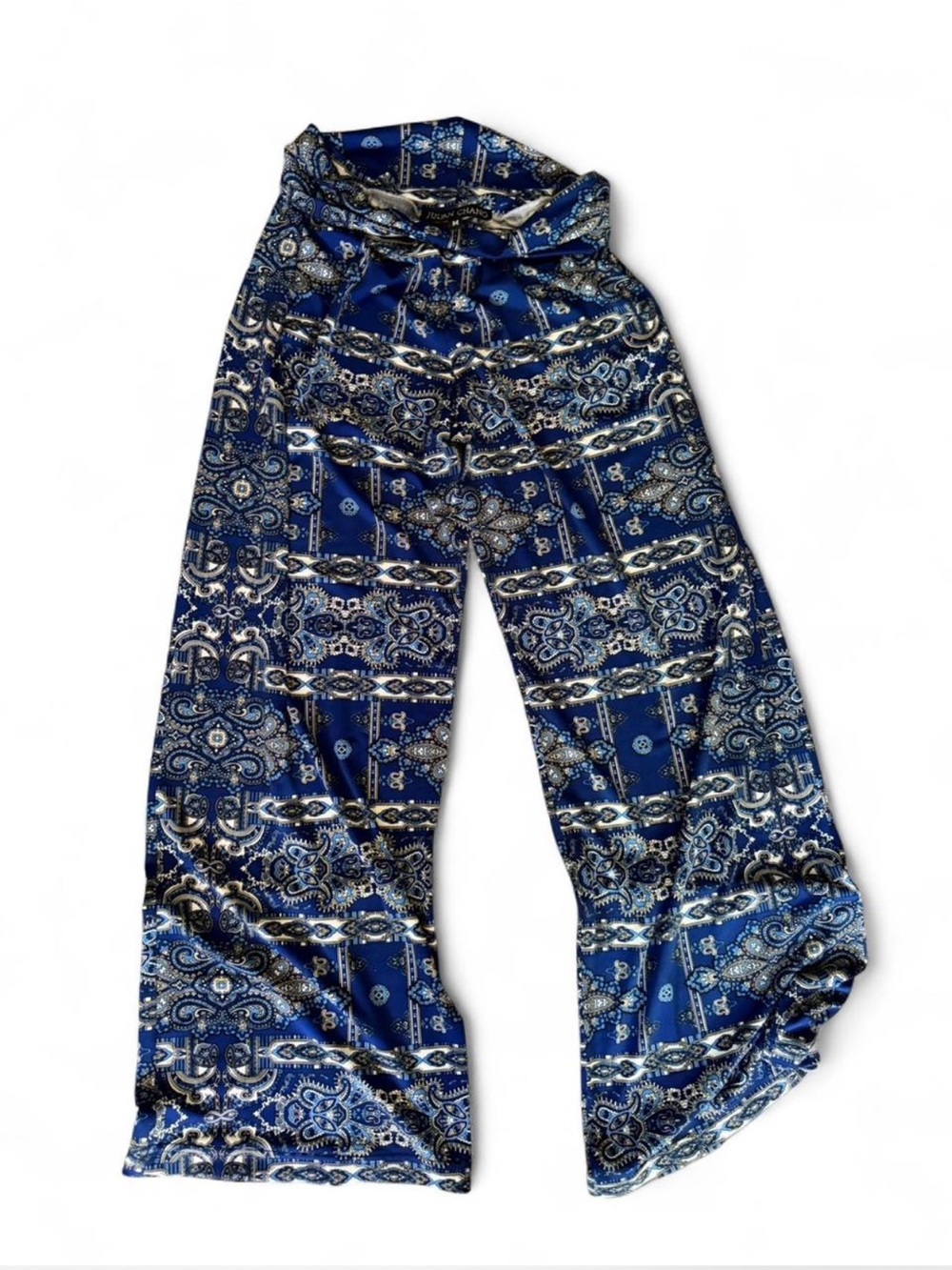 Julian Chang Blue Paisley Wide-Leg Palazzo Pants